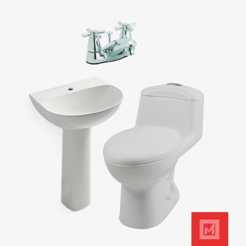 Combo Inodoro Smart Y Lavamanos Manantial Equipado Blanco